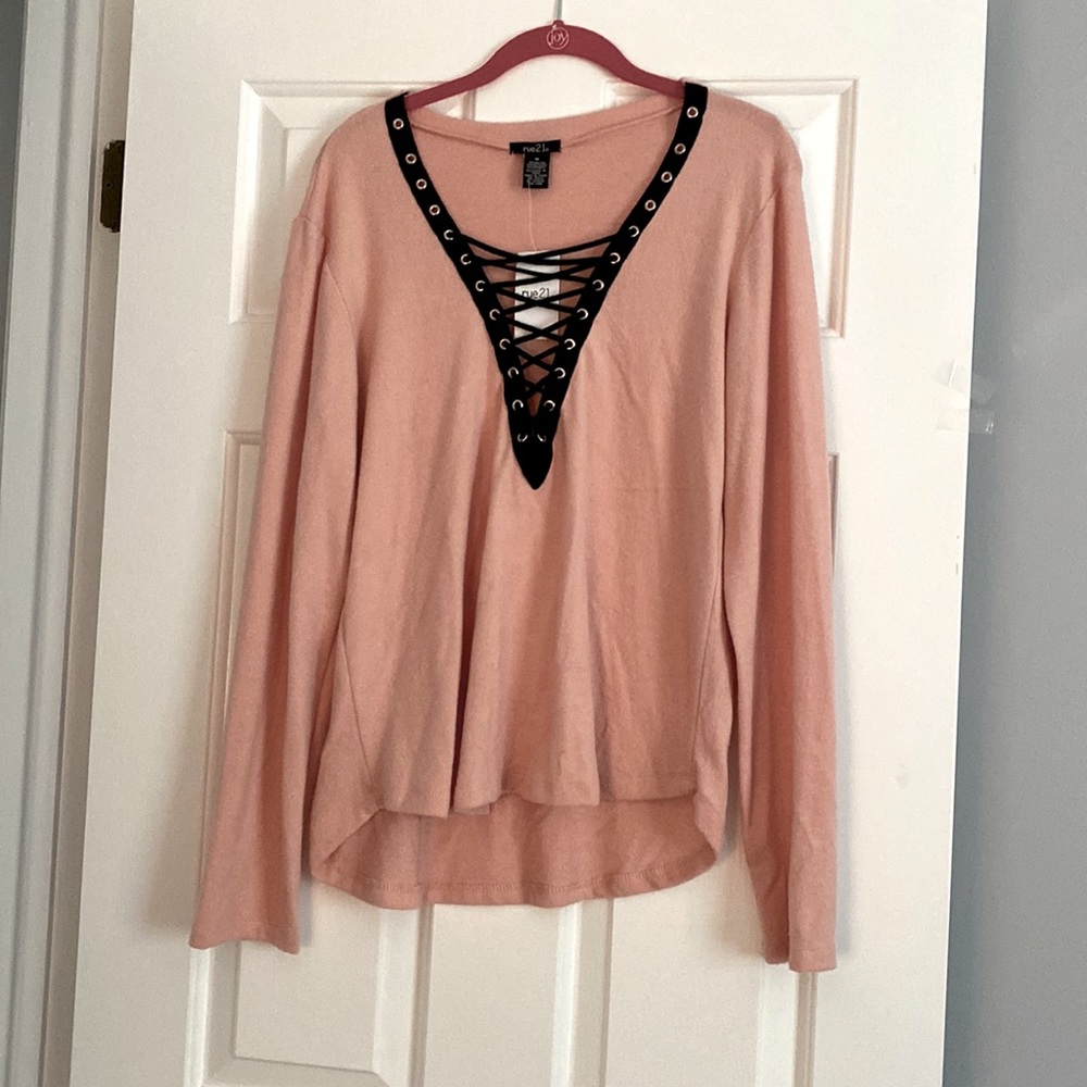 Pink Shirt with Black Lacing